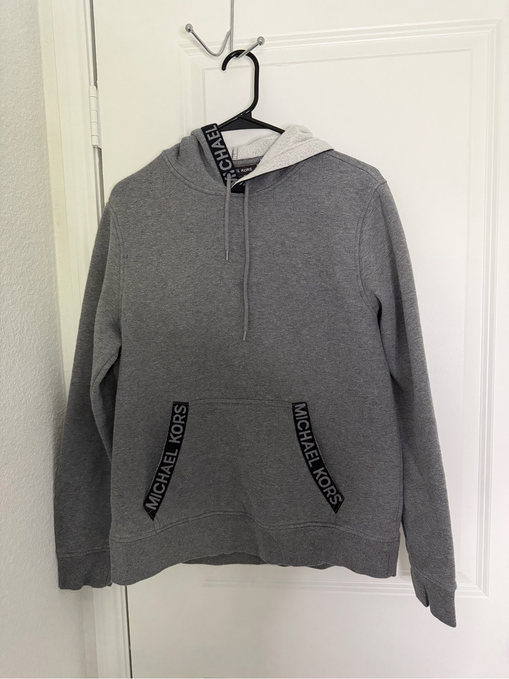 Michael Kors Men's Gray Pullover Hoodie with Branded Trim
